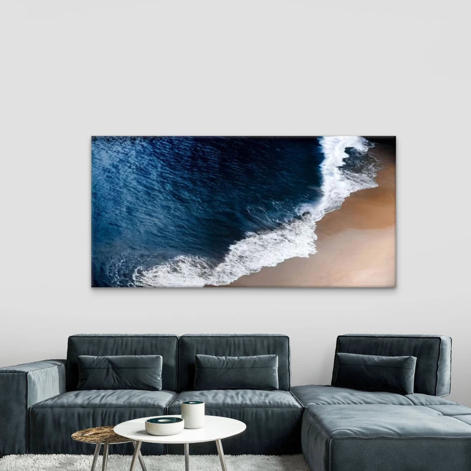 Blue Ocean Waves Wall Art Canvas Office Home Room Framed 120x60cm