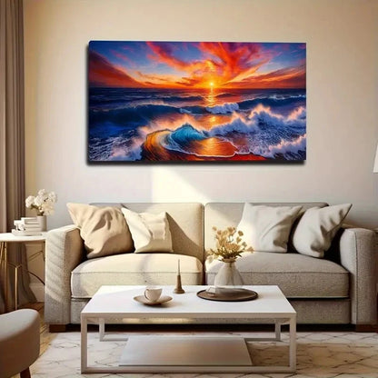 Vibrant Blue & Orange Hues Wall Art Canvas Office Home Room Framed 120x60cm