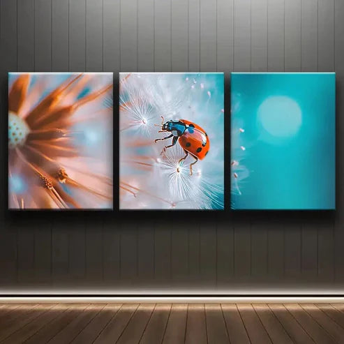 3pcs Luxurious Ladybug Colorful Nature Perfect Wall Art Set Canvas Unframed - High Quality Print 100% Australian Made Wall Canvas