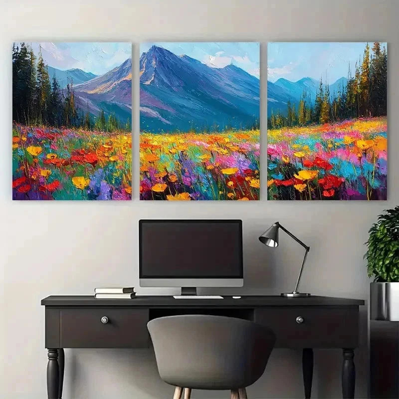 3pcs Vibrant Mountain Artwork Colocrful Perfect Wall Art Set Canvas Framed 50x70cm - High Quality Print 100% Australian Made Wall Canvas Ready to Hang