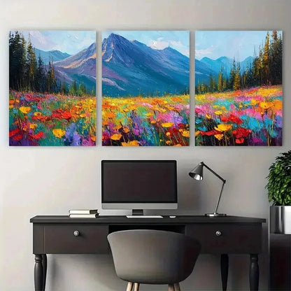 3pcs Vibrant Mountain Artwork Colocrful Perfect Wall Art Set Canvas Framed 50x70cm - High Quality Print 100% Australian Made Wall Canvas Ready to Hang