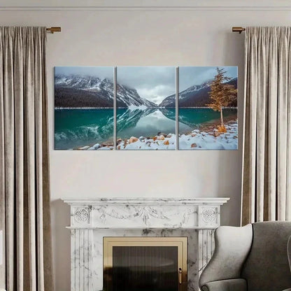 3pcs Snow Mountain Tree and Lake Modern Wall Art Set Canvas Framed 60x90cm - High Quality Print 100% Australian Made Wall Canvas Ready to Hang - Bella Home Decor