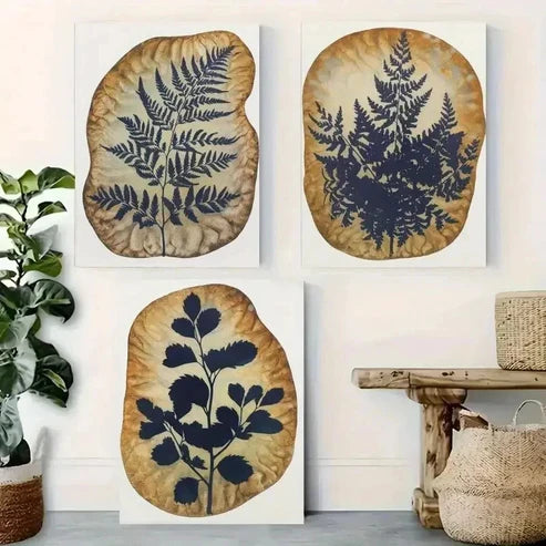 3pcs Fern Leaves Botanical Silhouette Wall Art Canvas Unframed - High Quality Print 100% Australian Made Wall Canvas