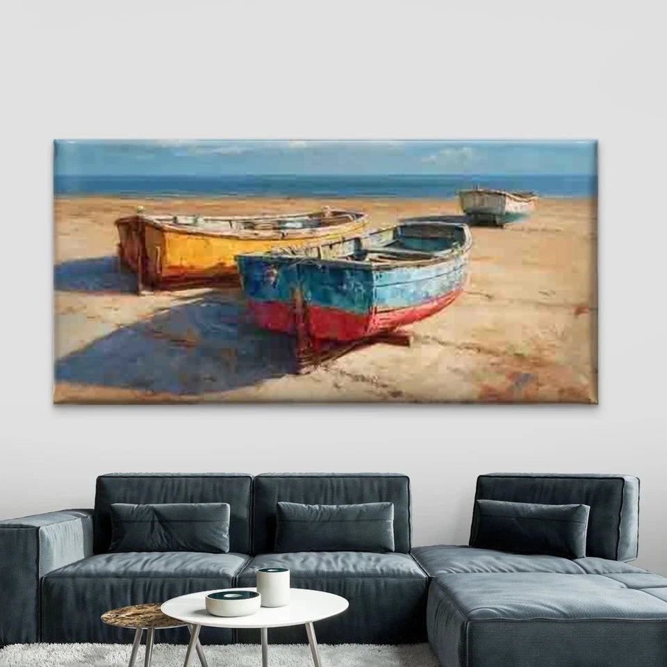 Seaside Boat Scenery Wall Art Canvas Office Home Room Framed 120x60cm