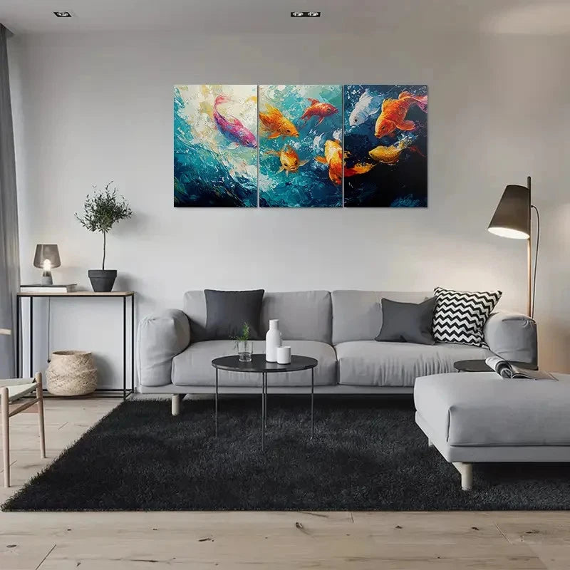 3pcs Colorful Koi Fish Abstract Ocean Life Metal Print Ready to Hang Art - Bella Home Decor