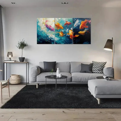 3pcs Colorful Koi Fish Abstract Ocean Life Metal Print Ready to Hang Art - Bella Home Decor
