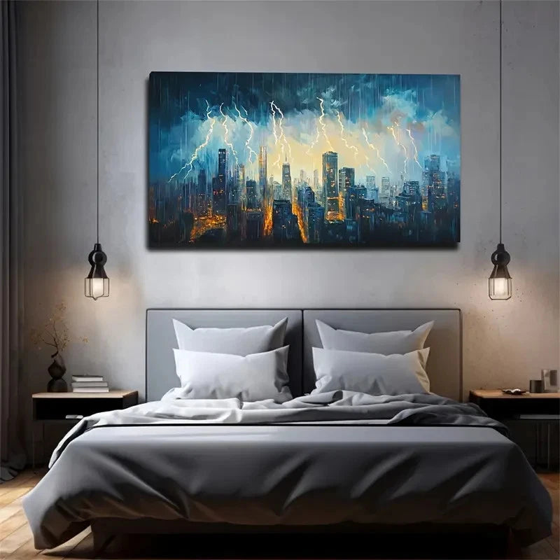 Lightning Power Storm Exterior Wall Art Canvas Office Home Room Framed 120x60cm+