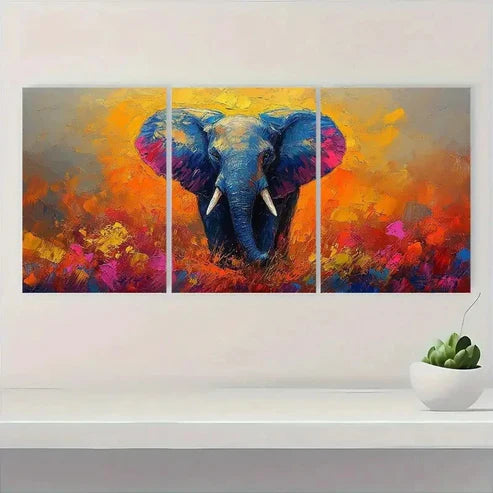 3pcs Colorful Paintings Extra Elephant Wall Art Canvas Unframed - High Quality Print 100% Australian Made Wall Canvas - Bella Home Decor