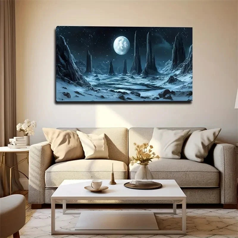 Full Moon & Icy Mountains Wall Art Canvas Office Home Room Framed 120x60cm