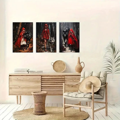 3pcs Little Red Riding Wall Art Canvas  Framed 60x90cm - High Quality Print 100% Australian Made Wall Canvas Ready to Hang