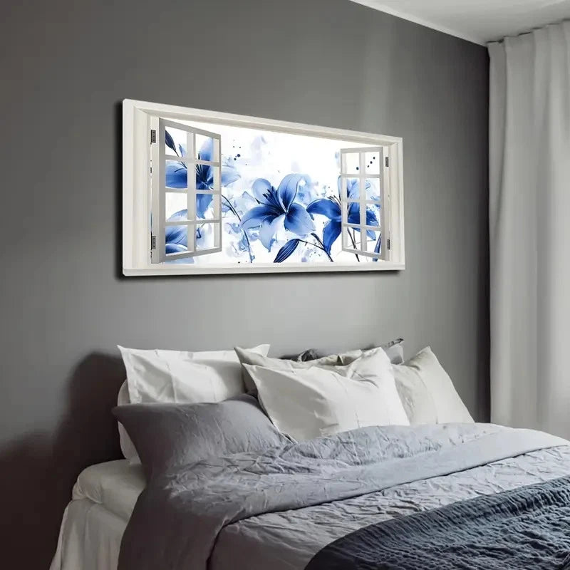 Blue Hydrangea With Open Wall Art canvas office home room framed 120x60cm - Bella Home Decor