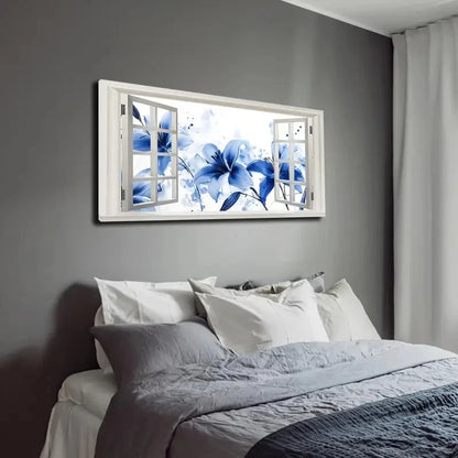 Blue Hydrangea With Open Wall Art canvas office home room framed 120x60cm - Bella Home Decor