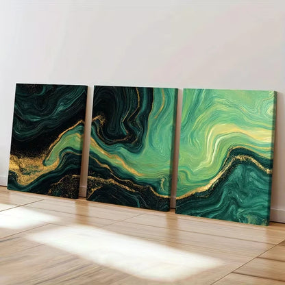 3pcs Teal & Golden Abstract Swirl Pattern  Wall Art Set Canvas Framed 50x70cm - High Quality Print 100% Australian Made Wall Canvas Ready to Hang