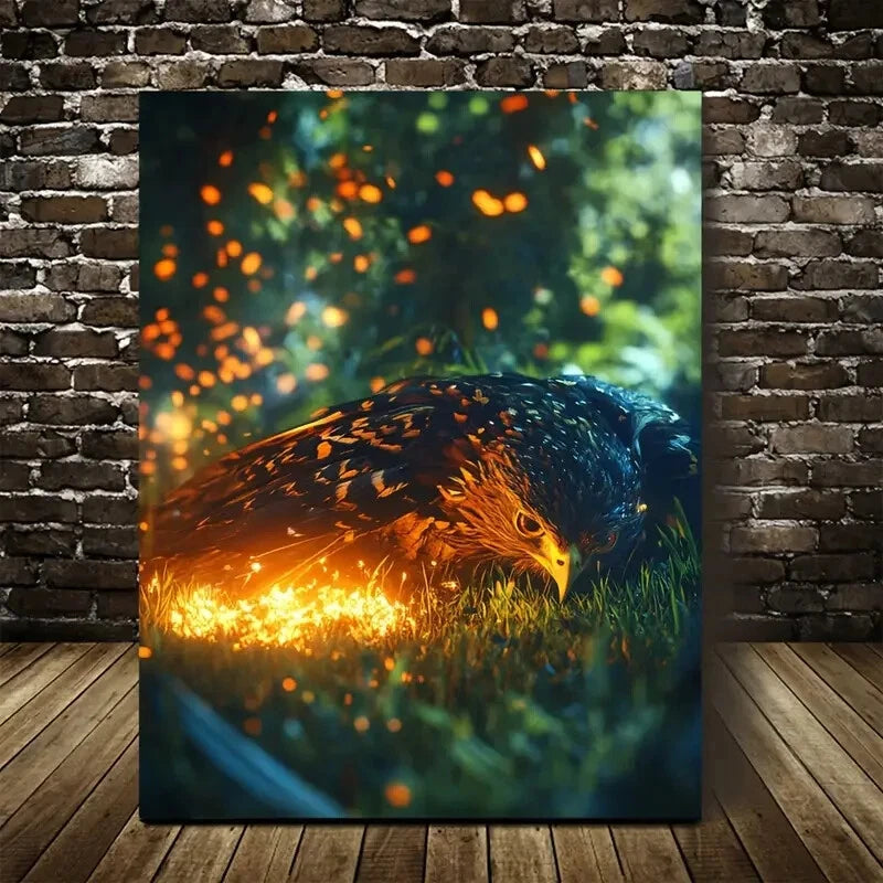 Beautiful Vibrant Hawk in Flight Glowing Painting 40x60cm Metal Print Ready to Hang - Bella Home Decor