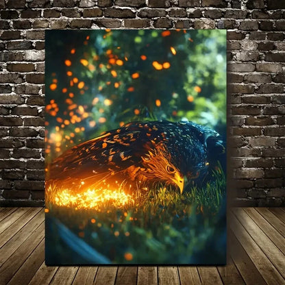 Beautiful Vibrant Hawk in Flight Glowing Painting 40x60cm Metal Print Ready to Hang - Bella Home Decor