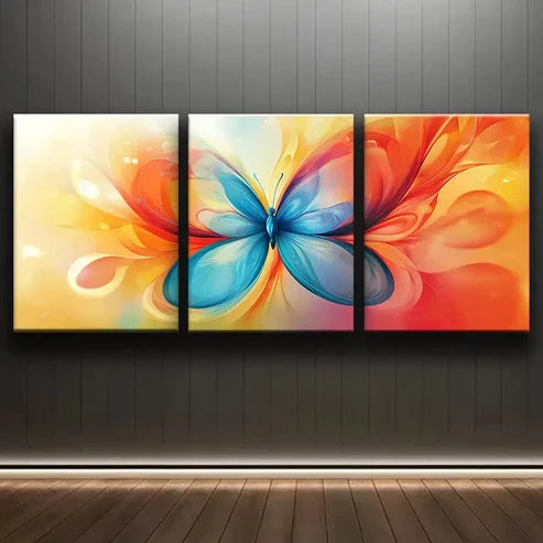 3pcs Colorful Butterfly Shaped Floral Triptych Wall Art Set Canvas Unframed - High Quality Print 100% Australian Made Wall Canvas - Bella Home Decor