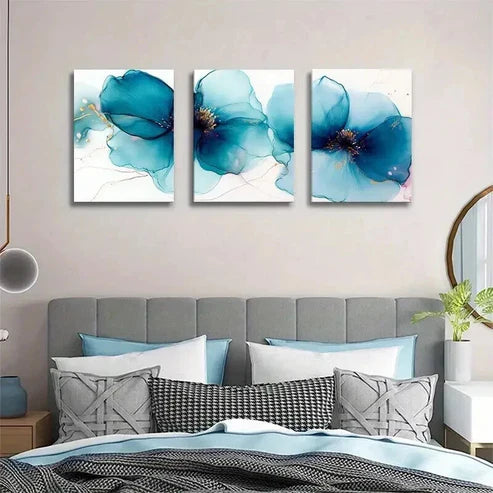 3pcs Abstract Blue Floral Watercolor Flower Perfect Wall Art Canvas Unframed – High Quality Print 100% Australian Made Wall Canvas - Bella Home Decor