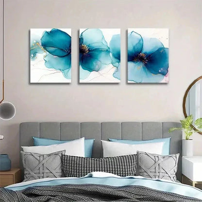 3pcs Abstract Blue Floral Watercolor Flower Perfect Wall Art Canvas Unframed – High Quality Print 100% Australian Made Wall Canvas - Bella Home Decor
