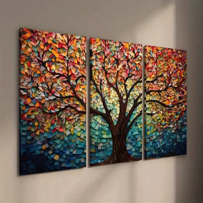3pcs Abstract Colorful Tree of Life Wall Art Set Canvas Unframed - High Quality Print 100% Australian Made Wall Canvas - Bella Home Decor
