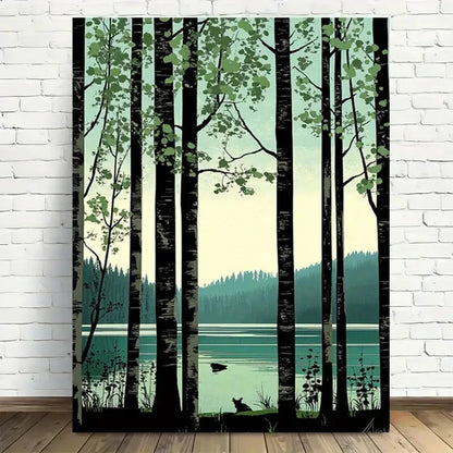 Beautiful Forest Serenity Tranquil Birch Tree Painting 40x60cm Metal Print Ready to Hang - Bella Home Decor
