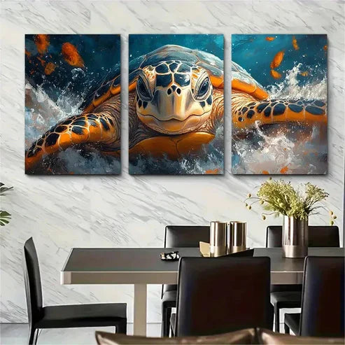 3pcs Vibrant Turtle & Ocean Wave Design Perfect Wall Art Set Canvas Framed 40x60cm - High Quality Print 100% Australian Made Wall Canvas Ready to Hang