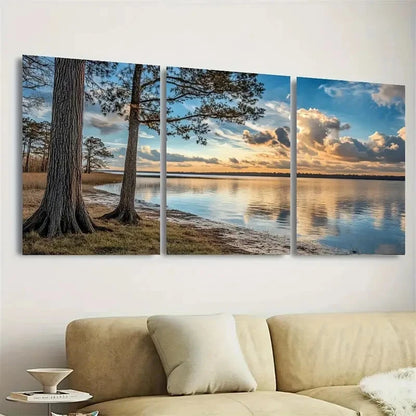 3pcs Lake Moultrie Wall Art Set Canvas Framed 50x70cm - High Quality Print 100% Australian Made Wall Canvas Ready to Hang