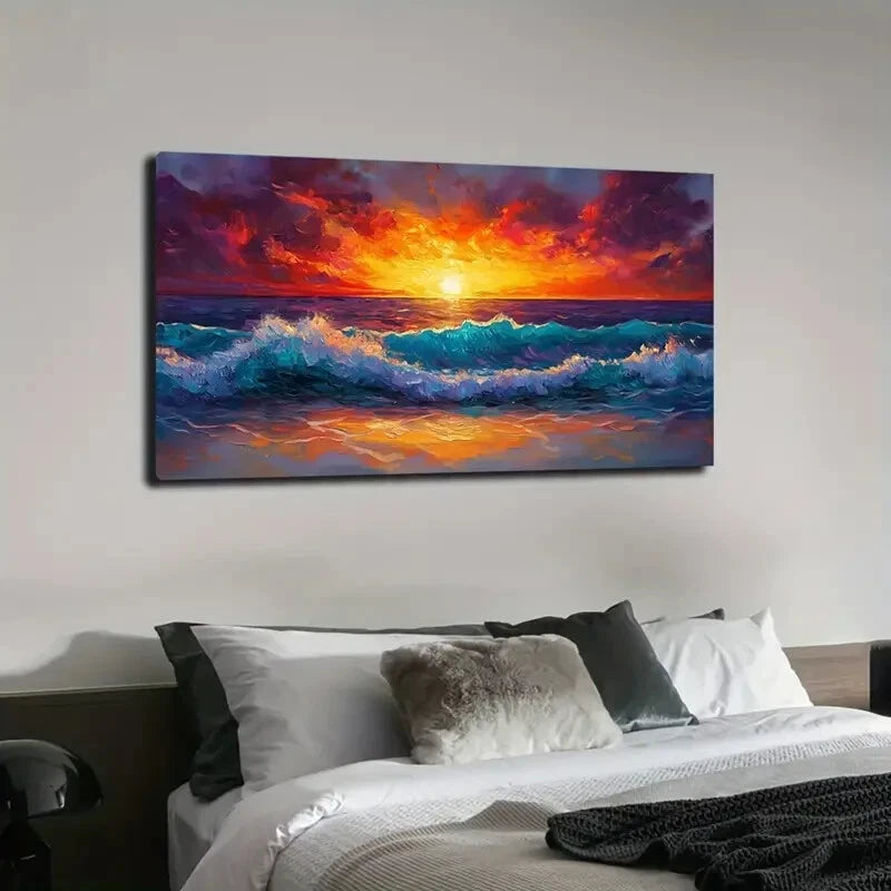 Ocean Sunset Vibrant Colors Wall Art Canvas Office Home Room Framed 120x60cm - Bella Home Decor