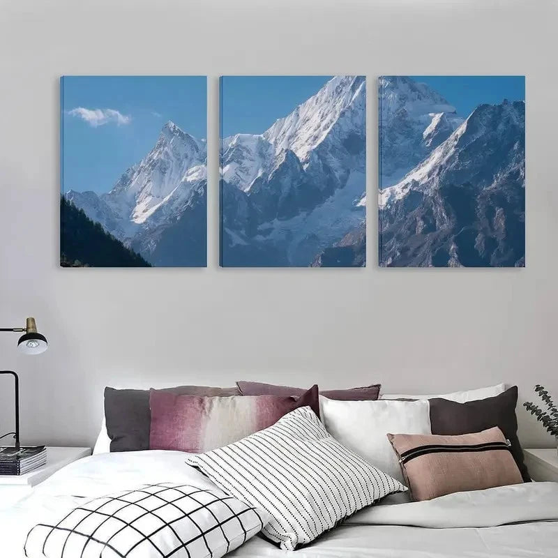 3pcs Himalayan Snow Capped Mountain Peaks  Wall Art Set Canvas Framed 40x60cm - High Quality Print 100% Australian Made Wall Canvas Ready to Hang