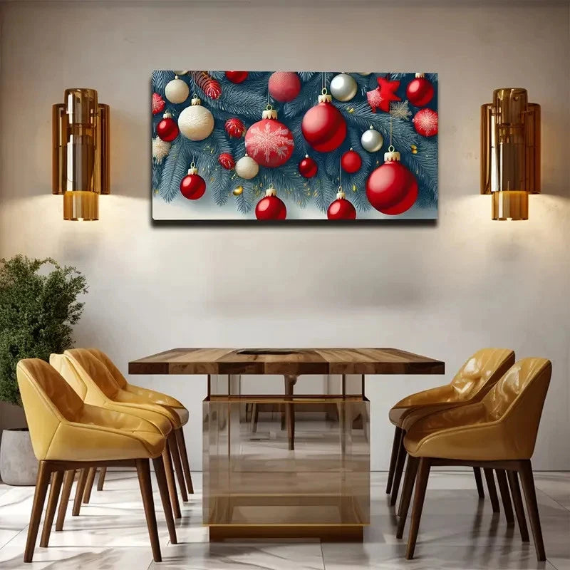 Red & White Ornaments Wall Art Canvas Office Home Room Framed 120x60cm