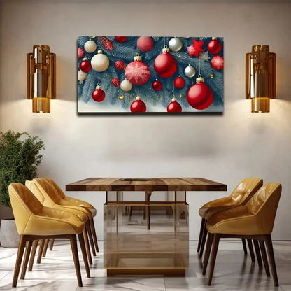 Red & White Ornaments Wall Art Canvas Office Home Room Framed 120x60cm