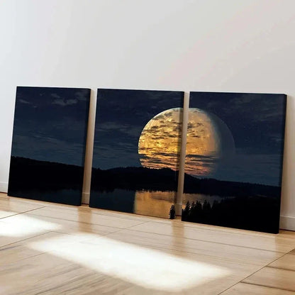 3pcs Night Scene Full Moon Modern Wall Art Set Canvas Framed 60x90cm - High Quality Print 100% Australian Made Wall Canvas Ready to Hang