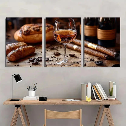 3pcs Elegant Featuring Cigars Champagne Metal Print Ready to Hang Art - Bella Home Decor