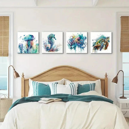4pcs Ocean Bathroom  Wall Art Canvas Framed