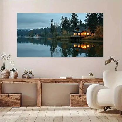 Silence Night Sky River  wall canvas office home room framed 120x60cm - Bella Home Decor