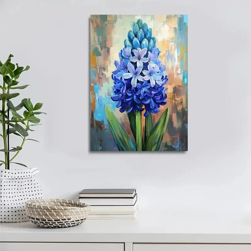 Vibrant Blue Hyacinth Flower Painting 40x60cm Metal Print Ready to Hang - Bella Home Decor