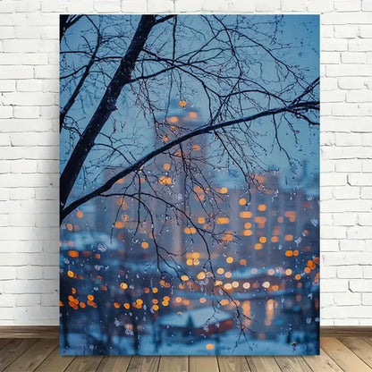 Beautiful Winter Cityscape Modern Vintage Painting 40x60cm Metal Print Ready to Hang - Bella Home Decor