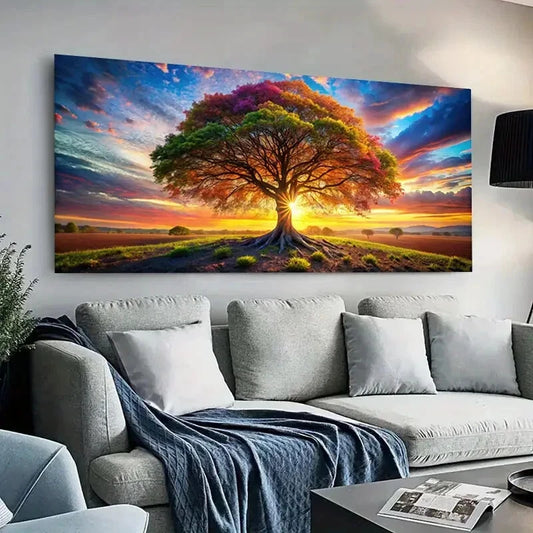 Colorful Tree sunset sky  wall canvas office home room framed 120x60cm - Bella Home Decor