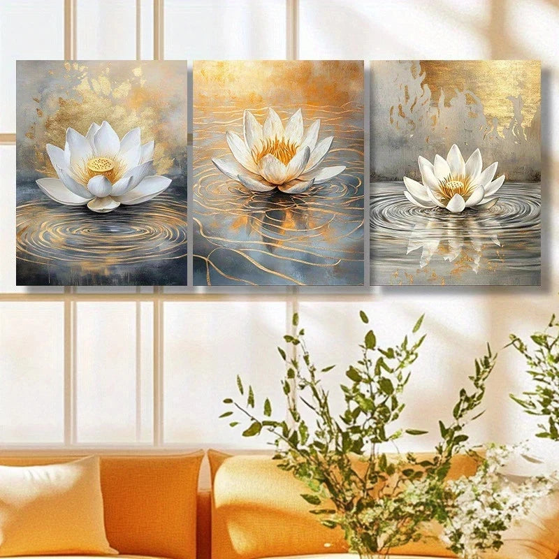 3pcs Vibrant Colour White Flowers Metal Print Ready to Hang Art