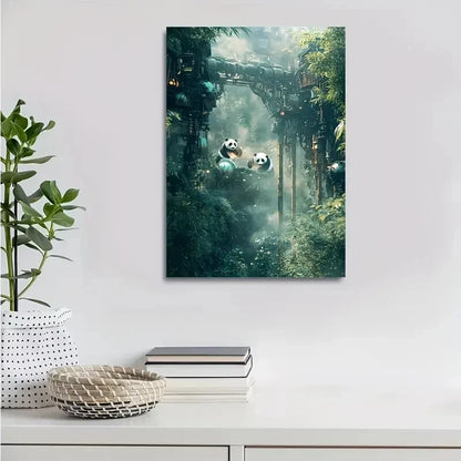 Steampunk Panda Mystical Bamboo Grove Painting 40x60cm Metal Print Ready to Hang