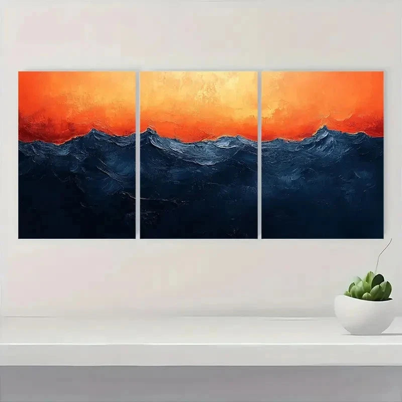 3pcs Abstract Blue & Orange Swirls WQ    Wall Art Set Canvas Framed 60x90cm - High Quality Print 100% Australian Made Wall Canvas Ready to Hang - Bella Home Decor