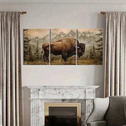 3pcs Cattle American Bison Painting Wall Art Set Canvas Framed 40x60cm - High Quality Print 100% Australian Made Wall Canvas Ready to Hang - Bella Home Decor