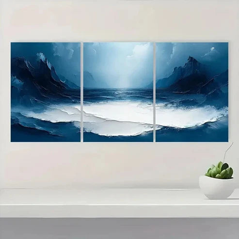 3pcs Blue and White Abstract E Wall Art Set Canvas Unframed - High Quality Print 100% Australian Made Wall Canvas - Bella Home Decor