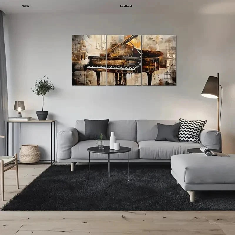 3pcs Modern Musical Instrument Piano Wall Art Set Canvas Framed 60x90cm - High Quality Print 100% Australian Made Wall Canvas Ready to Hang
