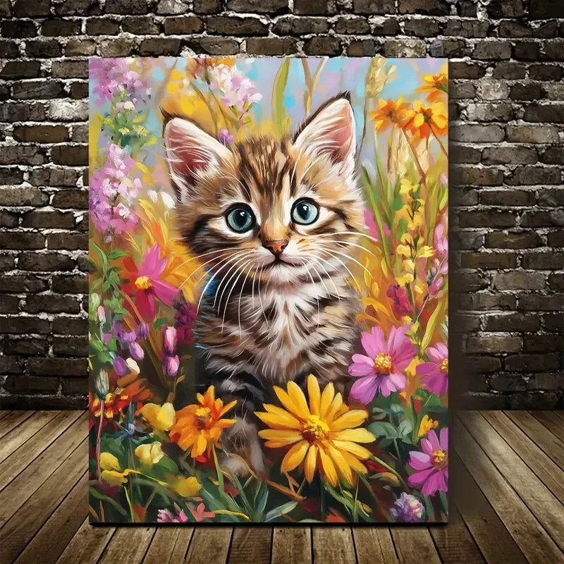 Adorable Bengal Cat Kitten with Vibrant Flowers 40x60cm Metal Print Ready to Hang - Bella Home Decor