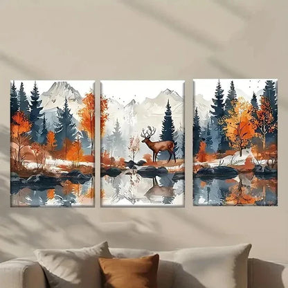 3pcs Painting of a Deer in the Woods Wall Art Canvas Unframed - High Quality Print 100% Australian Made Wall Canvas
