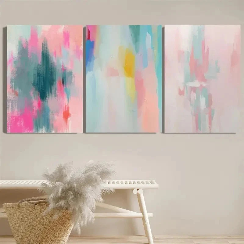 3pcs Colorful Geometric & Floral Designs Metal Print Ready to Hang Art - Bella Home Decor