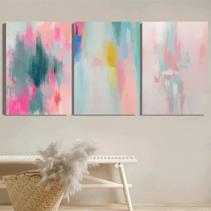 3pcs Colorful Geometric & Floral Designs Metal Print Ready to Hang Art - Bella Home Decor