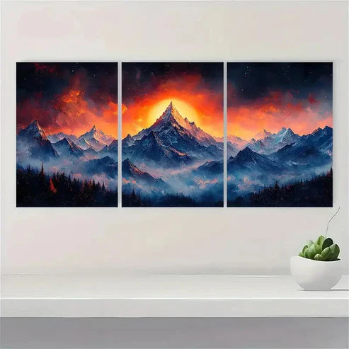 3pcs Fiery Orange & deep blue color palette Wall Art Canvas Unframed - High Quality Print 100% Australian Made Wall Canvas