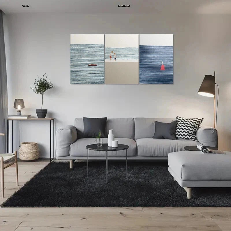 3pcs Beach Scene Boat Seagull and Ocean View Metal Print Ready to Hang Art - Bella Home Decor