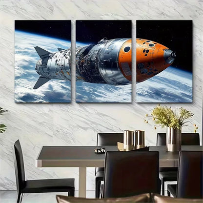 3pcs Celestial Spacecraft Metal Print Ready to Hang Art - Bella Home Decor